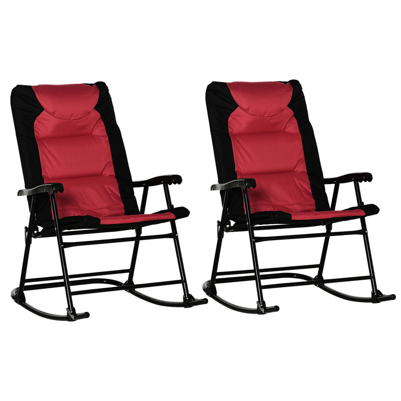 Patio Furniture 2 Piece - Red Folding Rocking Chairs For Outdoor Spaces Porch, Camping, Balcony Breathable Cloth, Stable Base Ones. For Balcony. Ergonomic , Comfortable Cushion, Fabric, 265 Lbs Max