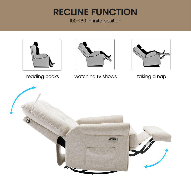 Fauteuil inclinable rembourré Chavonne, Lin crème