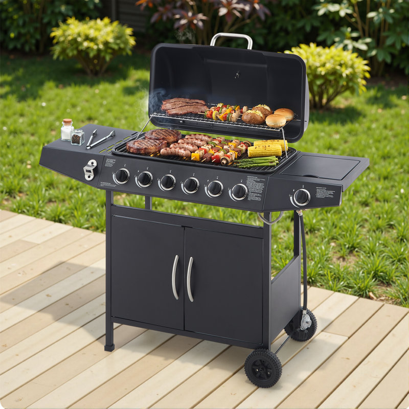 Barbecue au propane à 6 brûleurs avec brûleur latéral et barbecue à sortie latérale de 59 000 BTU