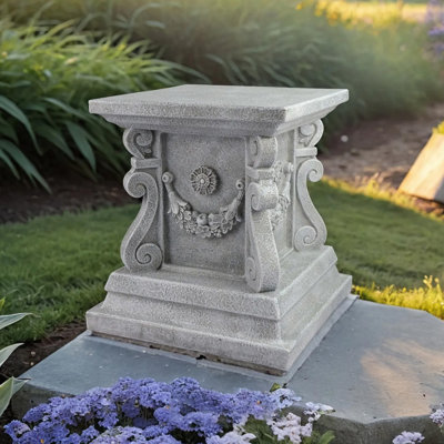 Roman Pillar Pedestal Stand 12.3" H, Classical Stone-Look Plant Stand & Garden Sculpture Display Base for Patio & Yard, Ideal Housewarming & Father's Day Gift