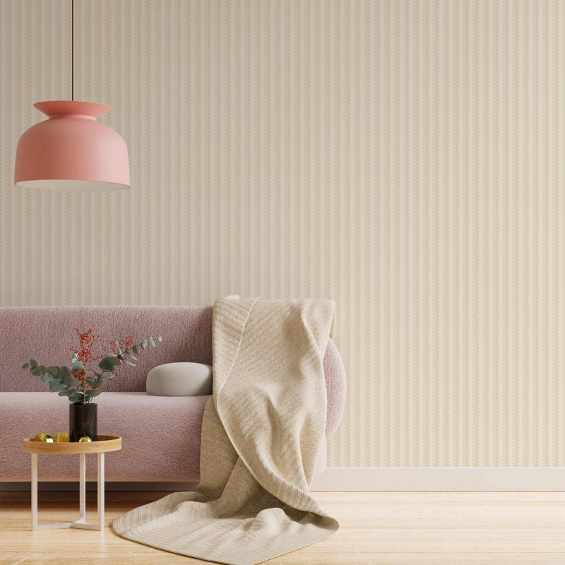 Papier peint à motif chevron en jute à motif de chevrons, Crème, crème