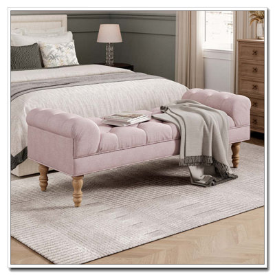 Banc de bout de lit capitonné, grand repose-pieds rembourré, repose-pieds avec pieds, tabouret avec accoudoirs roulés, banc en tissu rembourré, banc d'intérieur pour chambre à coucher, salon, entrée