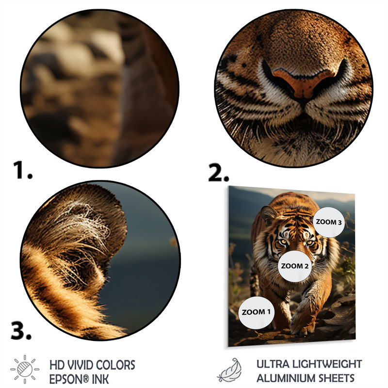 Tigre, portrait extrêmement détaillé III - animaux, décoration murale en métal, H 32 po x l 24 po x P 1 po