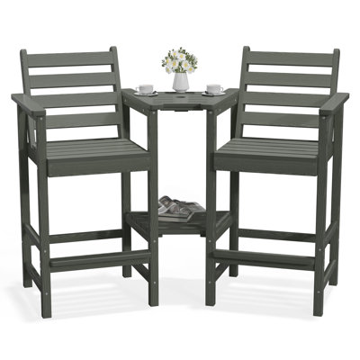 Outdoor Bar Height Adirondack Chairs (Set of 2) with Removable Trays, All-Weather HDPE for Patio, Deck & Pool