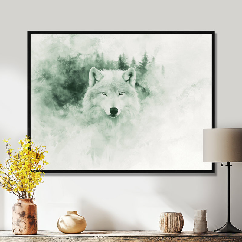Loup dans le brouillard de la forêt - loup, salon d'art mural, Noir, Impression dans un cadre flottant sans passe-parto