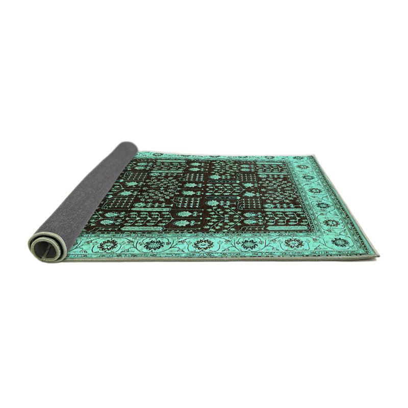 Tapis oriental en laine / polyester tissé à la machine en turquoise / noir, Rond 4 pi