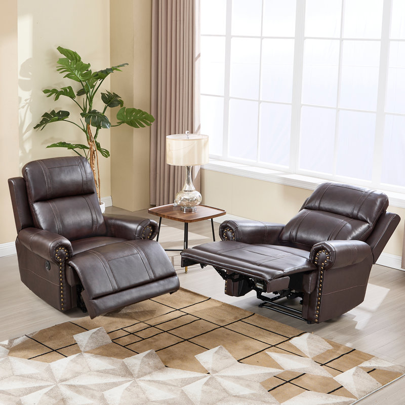 Dulles 39'' W Classic Nail Trimed Faux Leather Power Recliner With USB, Type-C, Wall Hugger(Set Of 2)