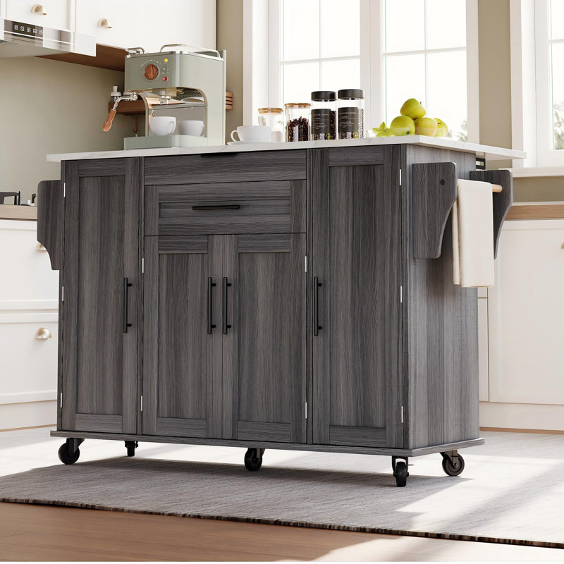 Wood Kitchen Island, Grey/White