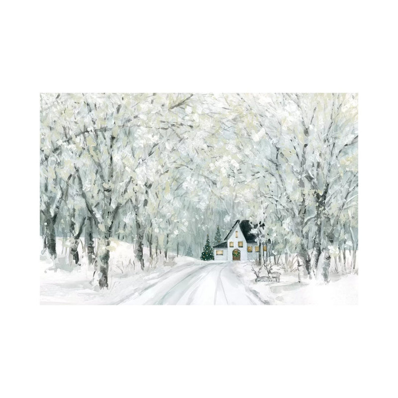 «Christmas Lane» par Carol Robinson - reproduction imprimée, H 32 po x l 48 po x 1,5 po, Toile tendue, Pas de tapis