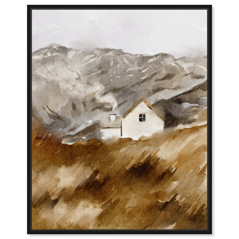 Art Remedy House in the Mountains Landscape Canvas Print with Black Frame