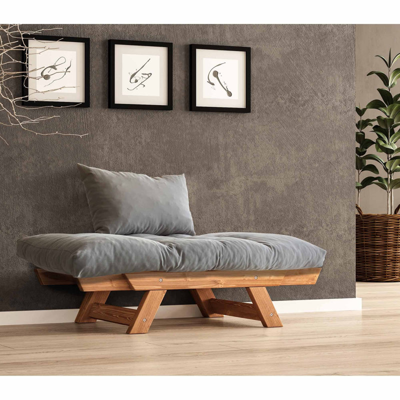 Canapé convertible d'extérieur en bois de pin 1 place avec coussins en lin imperméables, Gris, Teck