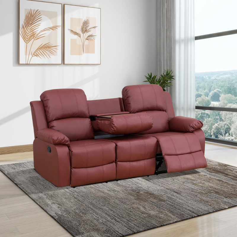Canapé inclinable 3 places, Similicuir rouge