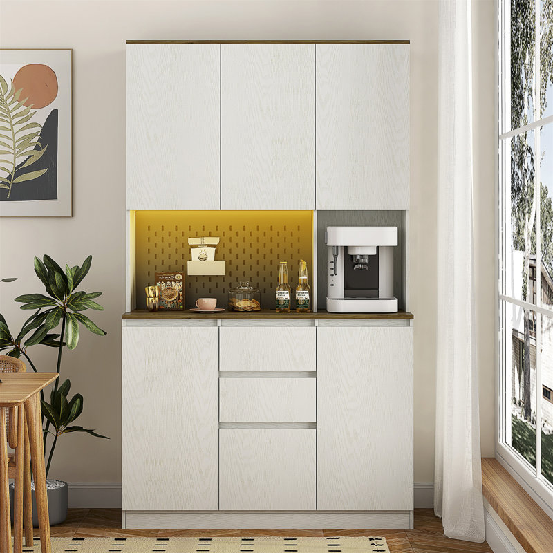 Kitchen Pantry Cabinet With Charging Station, Freestanding Buffet Cupboards Sideboard With Drawers, Storage Cabinet, White