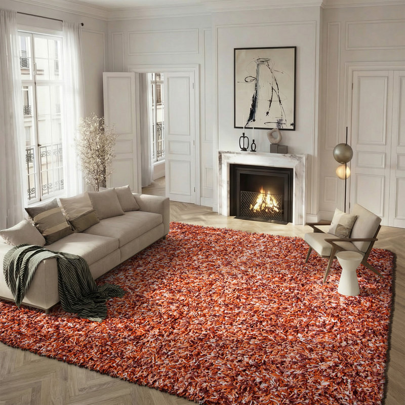 Tapis rouille / ivoire tissé à la main Poarch, Carré 6 pi