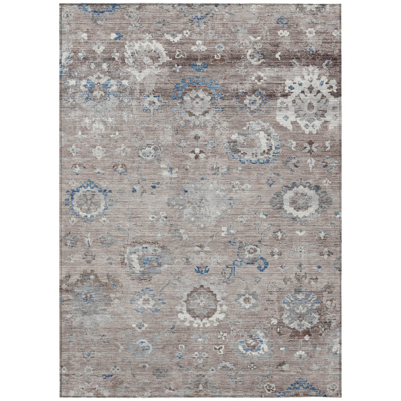 Tapis extérieur lavable floral taupe et brun 3 pi x 5 pi