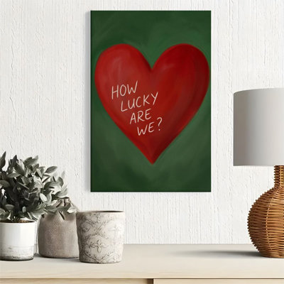 1pc Framed Canvas Wall Art Prints Poster, Heart-shaped pattern, lucky theme text, hand-painted oil painting style Art Posters Canvas Print Painting fo
