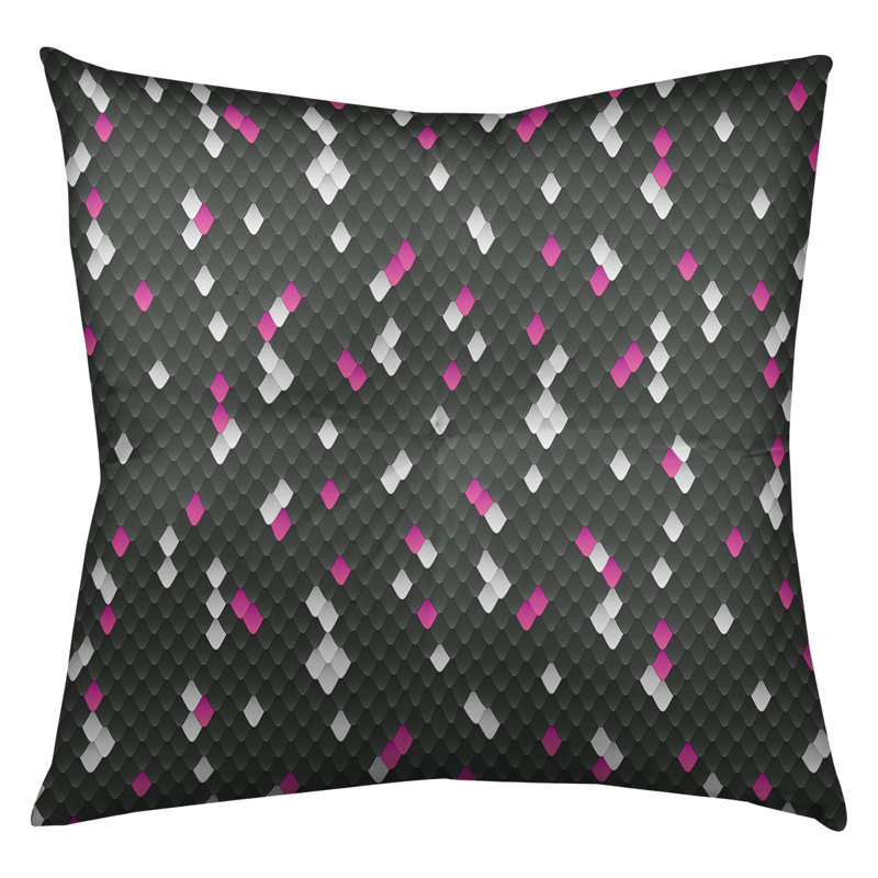 Coussin de plancher à échelle serpent, 26 po x 26 po, Noir / Rose