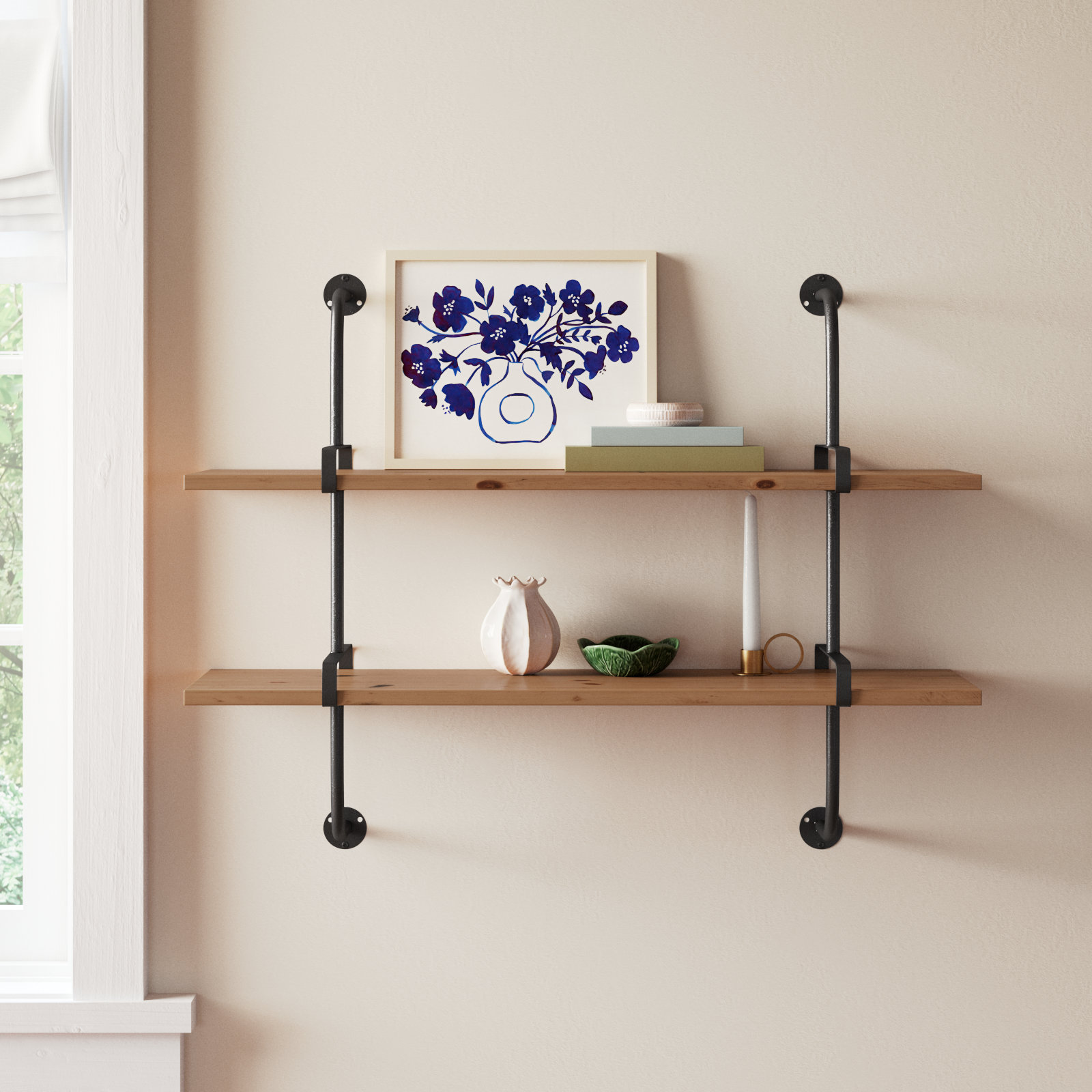 Springlake 2 Piece Industrial Pipe Shelves