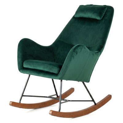 Brentwood Velvet Mid-Century Rocking Chair with Neck Pillow and Metal Frame by Corrigan Studio