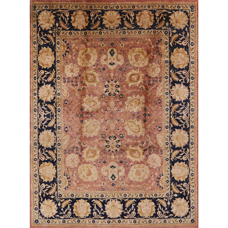 Tapis bleu marine / brun à motif floral Craigville, Rectangle 8 pi x 12 pi