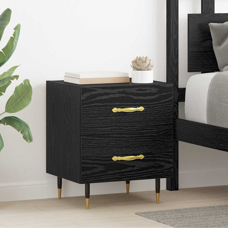 Bedside Cabinet 40 X 35 X 47.5 Cm Engineered Wood, Black Oak
