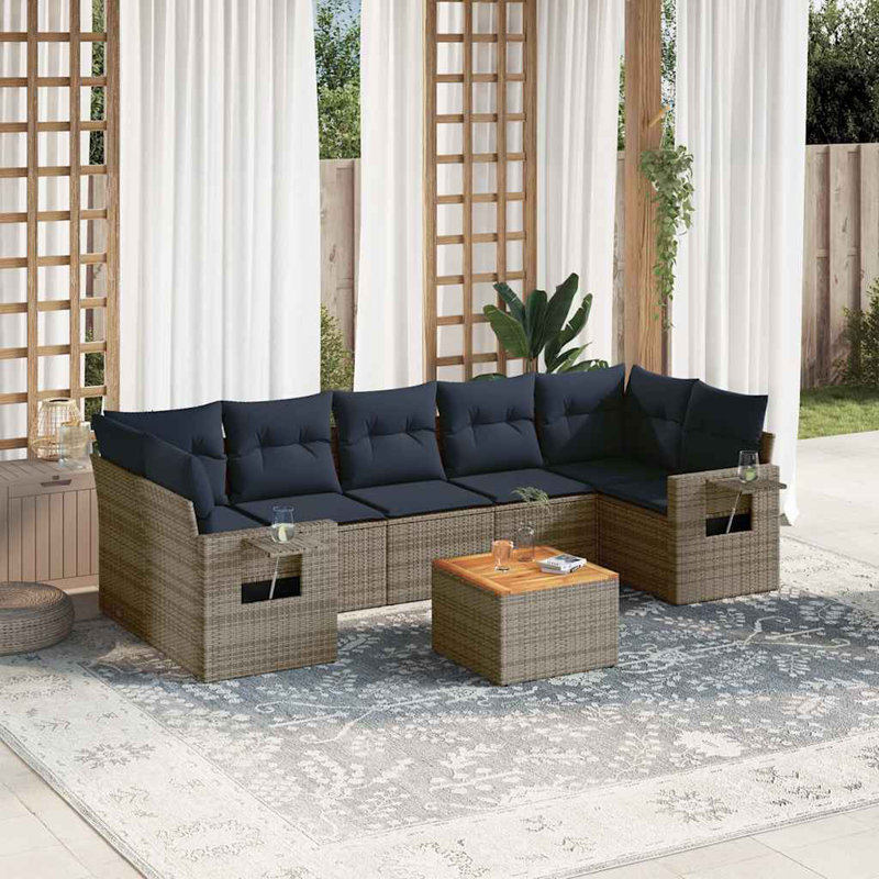 Vidaxl 8 Piece Patio Sofa Set With Cushions Poly Rattan, Gray, Dark Blue