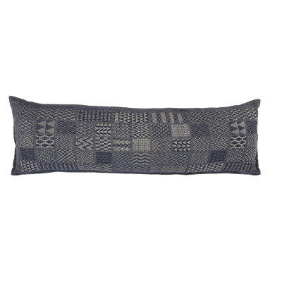 Artisan Hand Loomed Cotton Lumbar Pillow - Indigo Blocks - 16"x48"