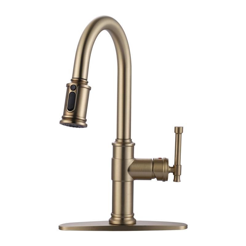 Single Handle Pull Down Sprayer Kitchen Faucet With 3-Spray Modes In Spot Free Stainless Steel, Gold