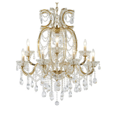 Traditional 60-Light Satin Brass Chandelier With Clear Hanging Crystals