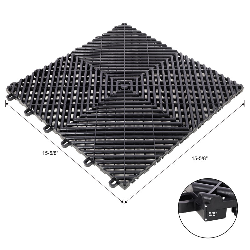 Tapis de garage en plastique 25 pièces, tapis de garage en plastique antidérapant de taille 15,6 po x 15,6 po, carrelage de drainage et tapis de douche, pour garage, jardin, cuisine et extérieur