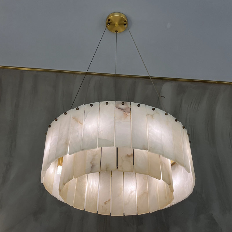 Lustres ronds en albâtre 8 lumières Norinne D-23in (ampoule incluse), H 7,9 po x l 22,8 po x P 22,8 po