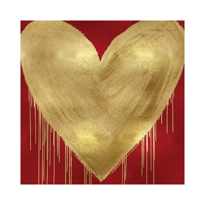 Big Hearted Gold On Red by Lindsay Rodgers - Wrapped Canvas Print, 66.04 cm H x 66.04 cm W x 1.91 cm D