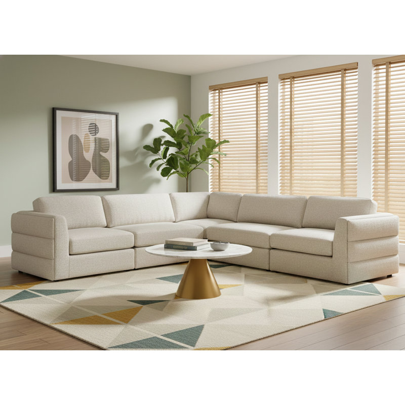 Canapé modulaire de coin symétrique de 114 po de largeur Howardine, Tissu beige texturé en lin
