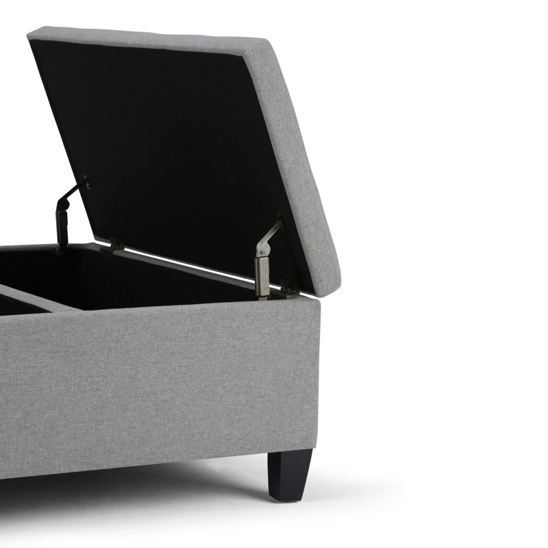 Repose-pieds de rangement pour table basse Ellis, Tissu en polyester aspect lin gris tourterelle