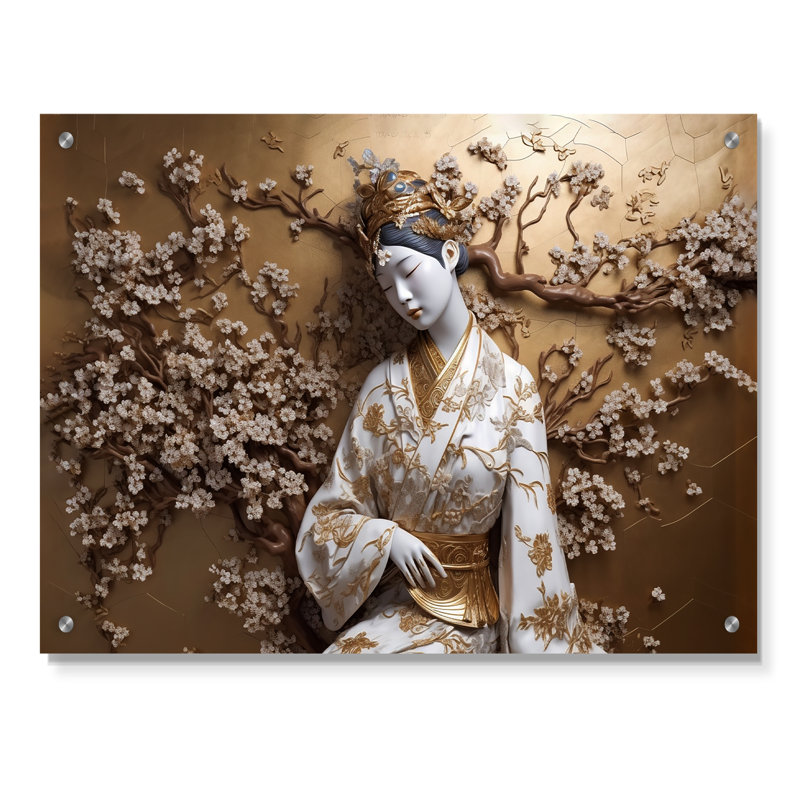 Statue de femme japonaise, art mural japonais en acrylique pour le salon, H 24 po x l 32 po