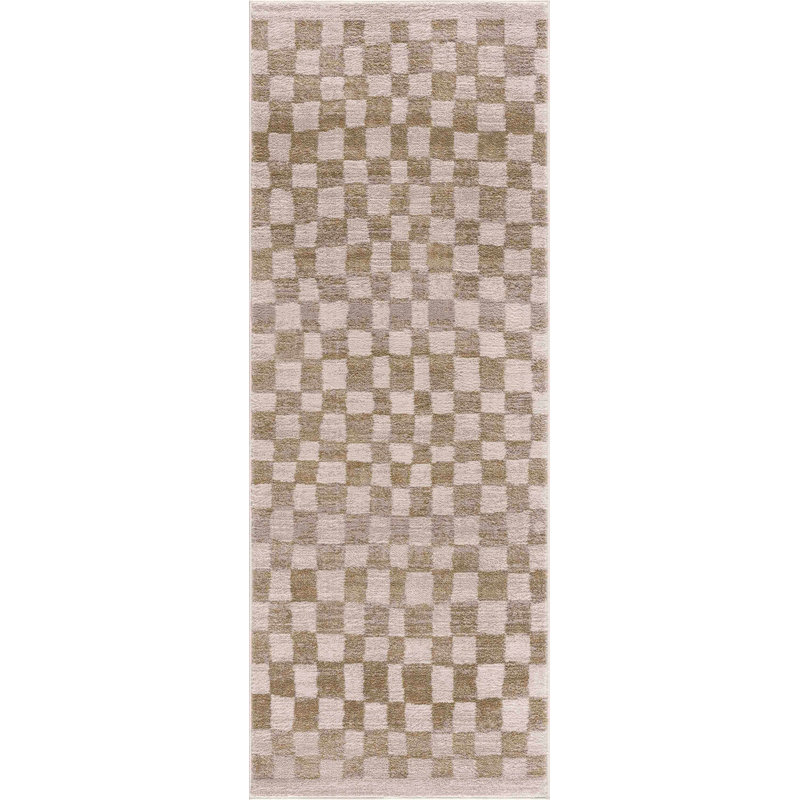 Jasha Checkered Beige/Brown Area Rug, Runner 2'7" x 7'3"