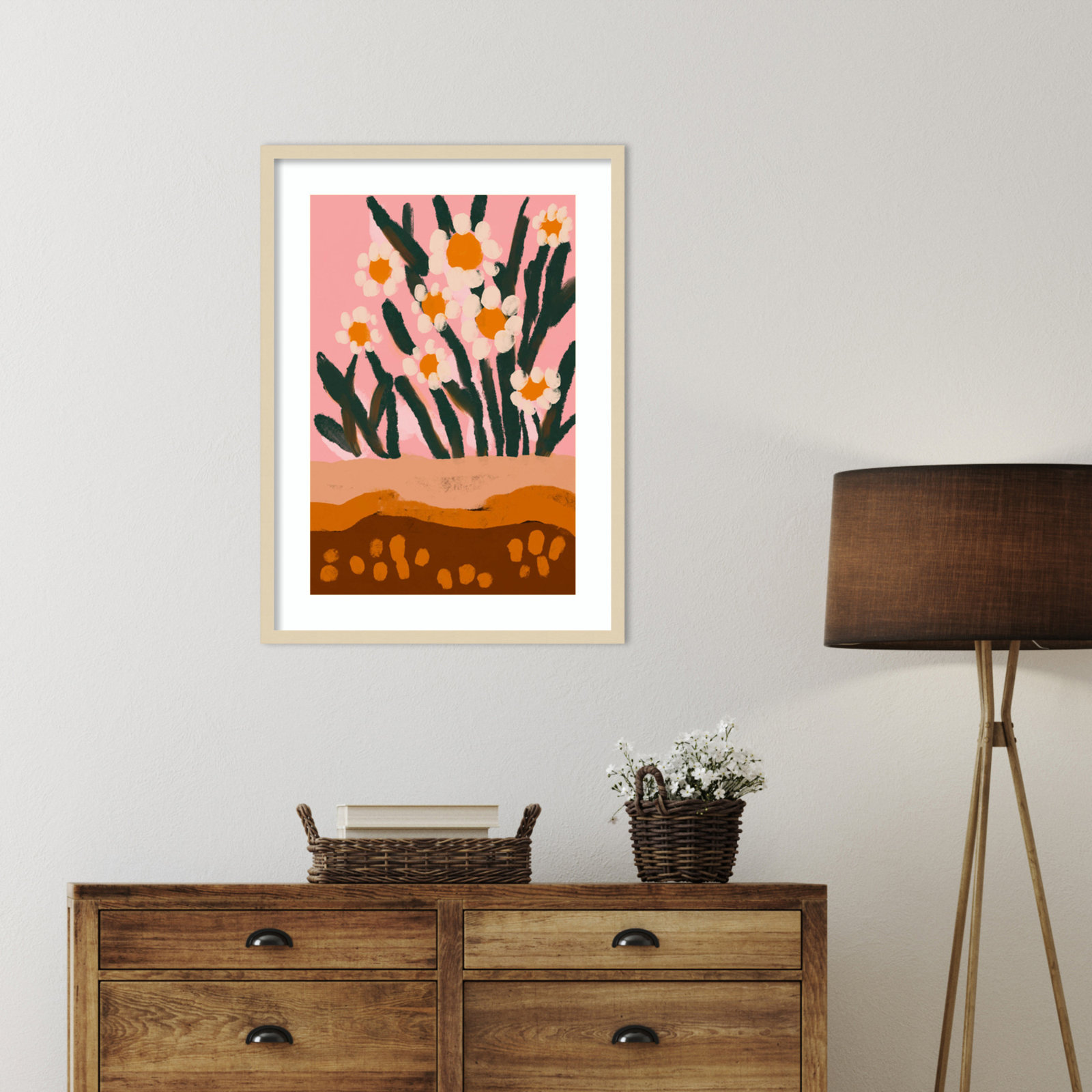 Galya "Pastel Flower Impression No 3" Print, 33" H x 24" W, Brown