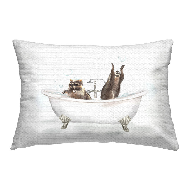 Raccoons Catching Bubbles Printed Outdoor Throw Pillow Design by Ziwei Li