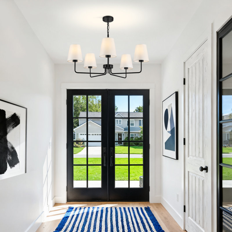 5 - Light  Classic / Traditional Chandelier With  Fabric Shade, Matte Black