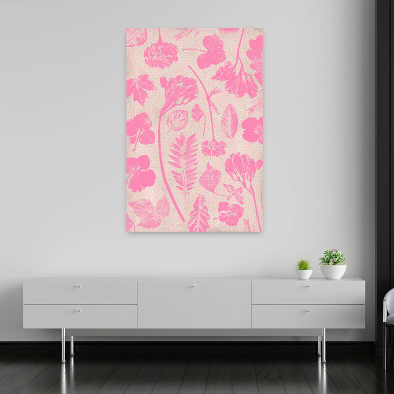 Motif botanique rose délicat biologique, fougère rétro, fleur naturelle, 60" H x 40" W