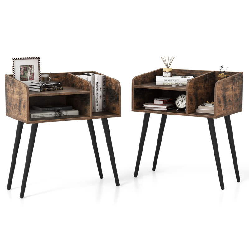 50cm W Metal Bedside Table, Brown