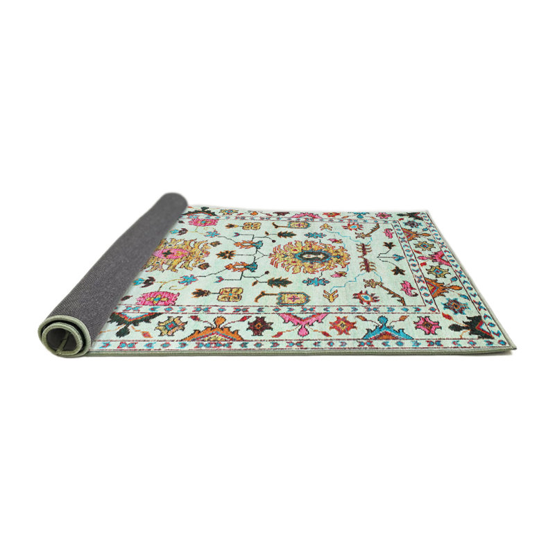 Tapis bleu/orange/jaune contemporain, Rond 6 pi