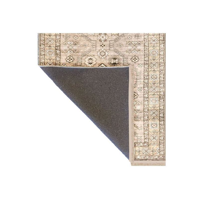 Tapis décoratif beige lavable à la machine, Tapis de couloir 3 pi 3 po x 9 pi 10 po