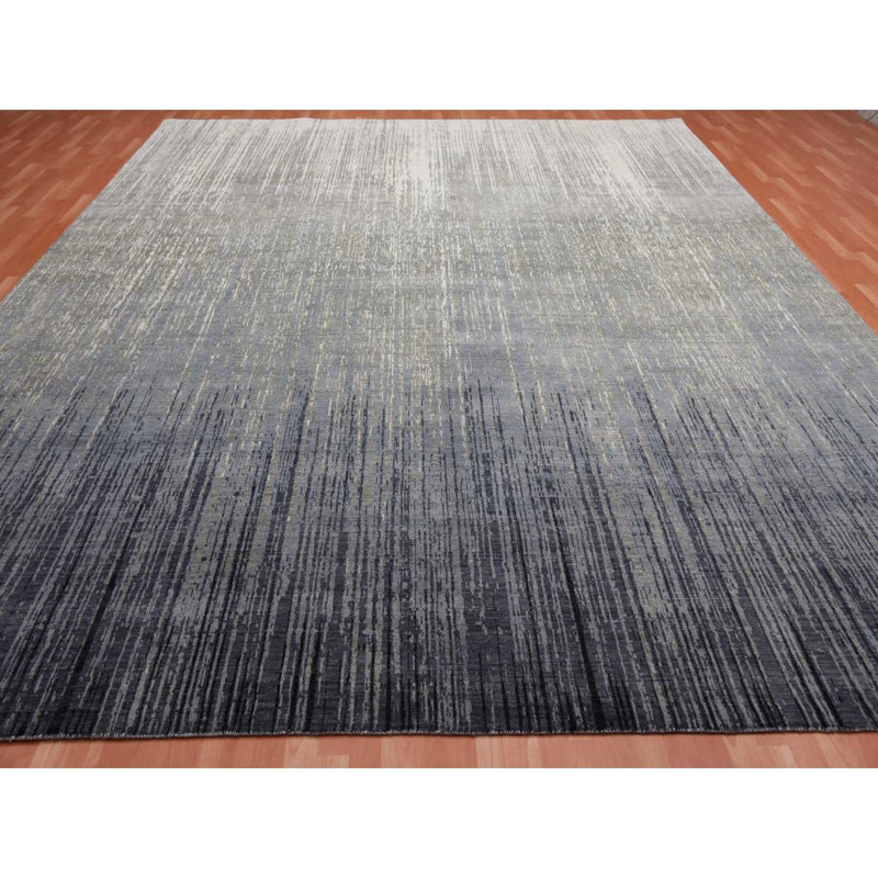 Tapis oriental surdimensionné en pure laine noué à la main de 12 po x 15 po gris et bleu 12 po x 15 po C0FF50413D04412492F328B1E4B01ED1