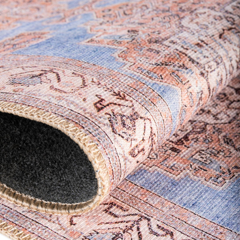 Tapis traditionnel de couleur bleu-brun, Octogone 7 pi 6 po