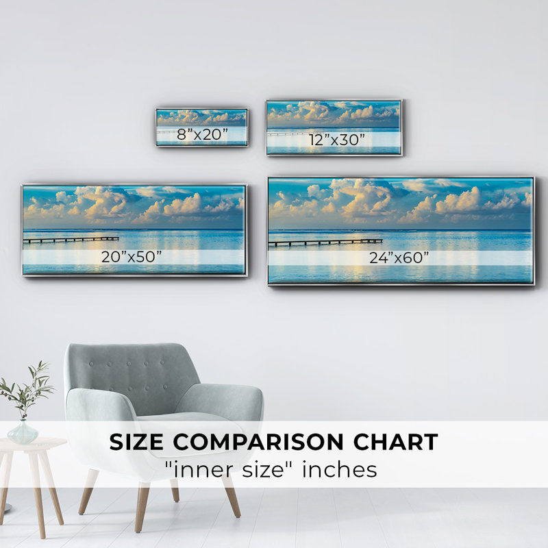 Sunrise Dock - reproduction de cadre flottant sur toile, H 20 po x l 50 po x P 1,5 po, Argent
