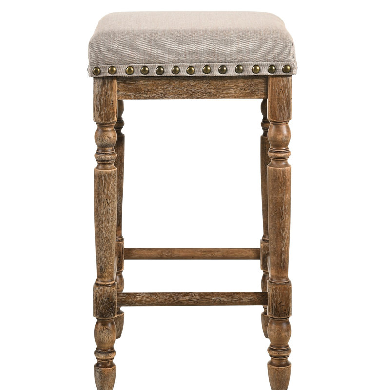 Tabourets à hauteur de comptoir rembourrés beiges (de 2) avec chêne vieilli pour barres et tables (2) avec pieds