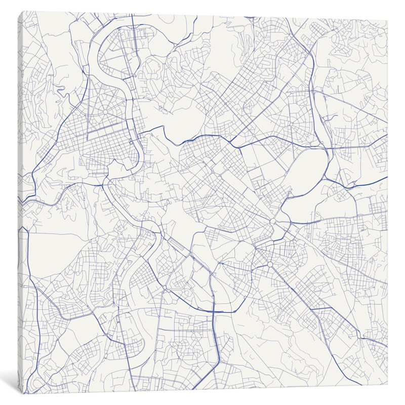 «Rome Roadway», impression sur toile tendue en gris, H 24 po x l 24 po x P 1 po, Papier beaux-arts encadré noir, Blanc