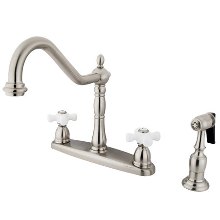 Heritage Double Handle Kitchen Faucet with Side Spray, Satin Nickel