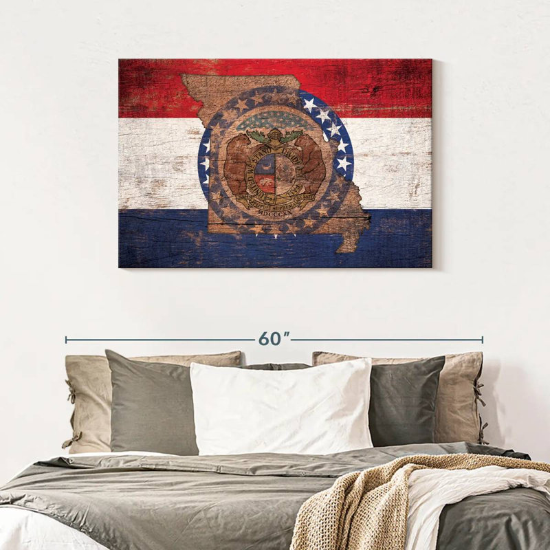 Borges State Map Over Missouri Flag, 30" H x 45" W